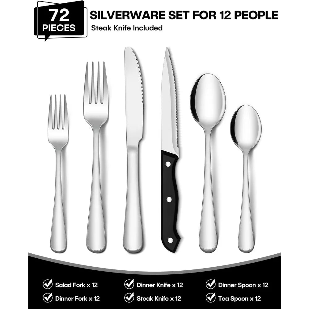 72 piece Heavy-Duty Stainless Steel Silverware Set