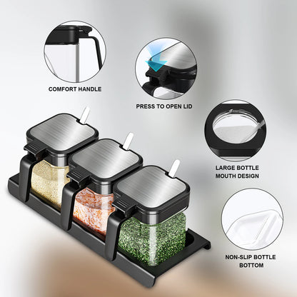 Glass Spice Canisters Set with Lids