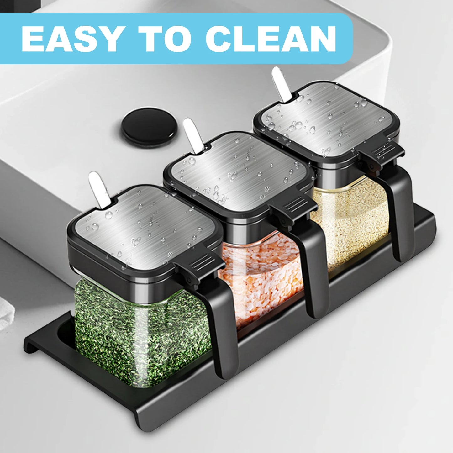 Glass Spice Canisters Set with Lids