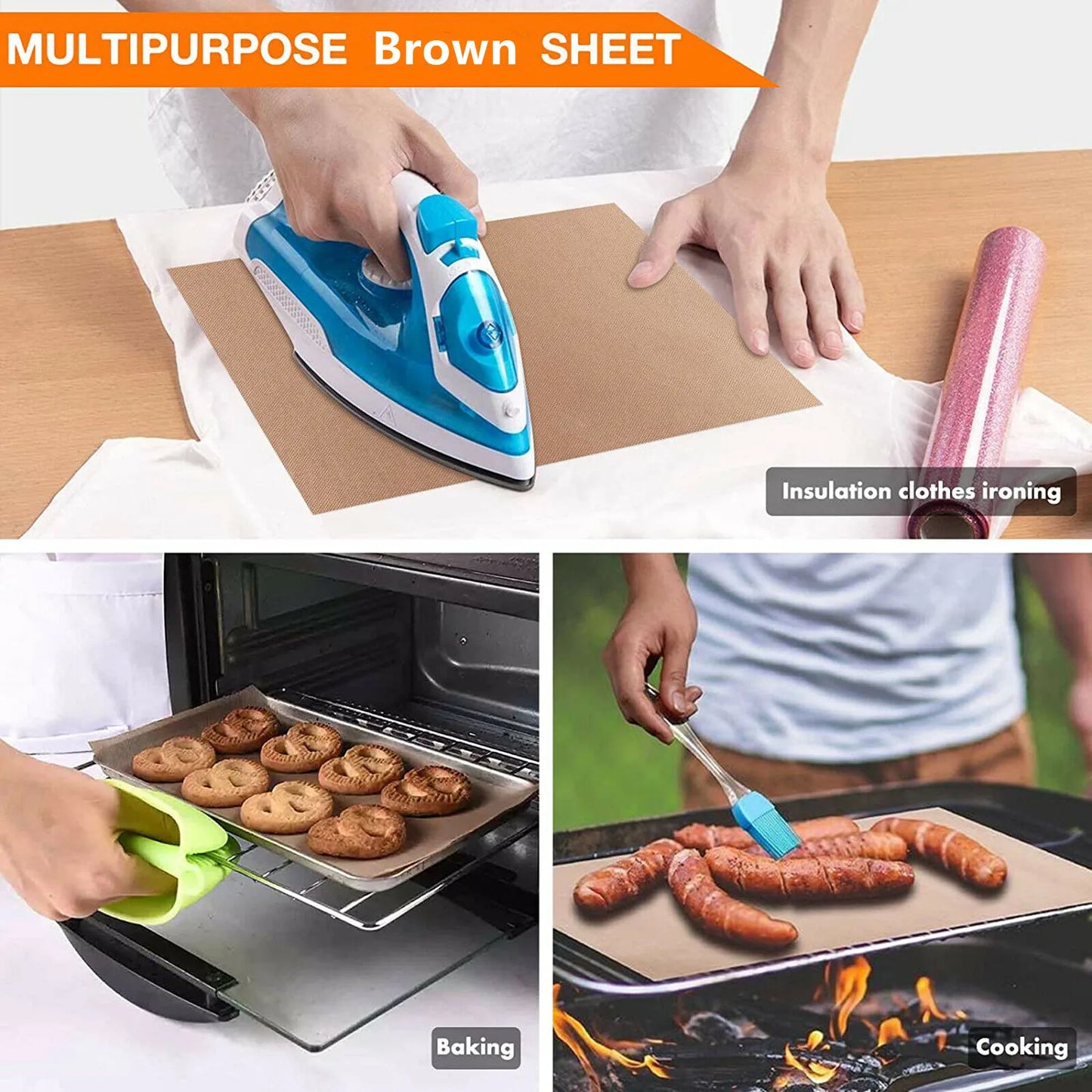 3pcs 12inx16in Reusable Heat Resistant Flexible Baking Sheet