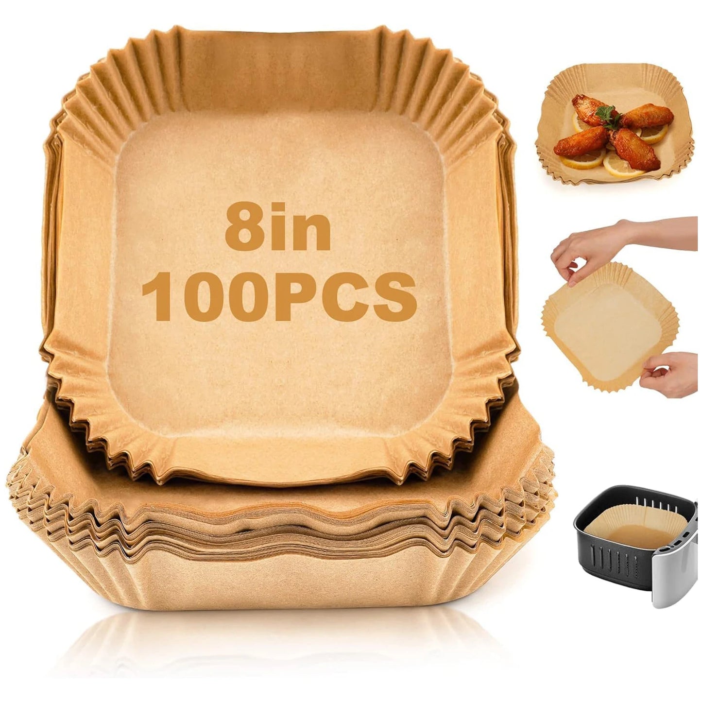 100 8in Air Fryer Square Paper Liner