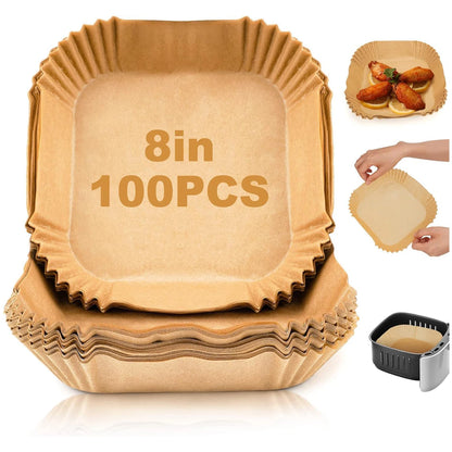 100 8in Air Fryer Square Paper Liner