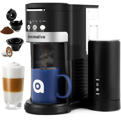 Coffee Maker with Milk Frother, K Cup Pod or Ground Coffee