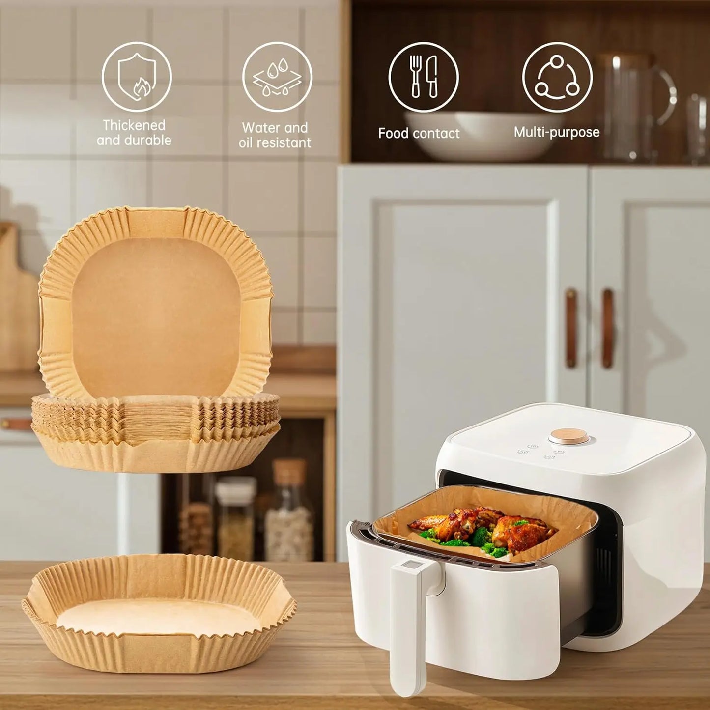 100 8in Air Fryer Square Paper Liner