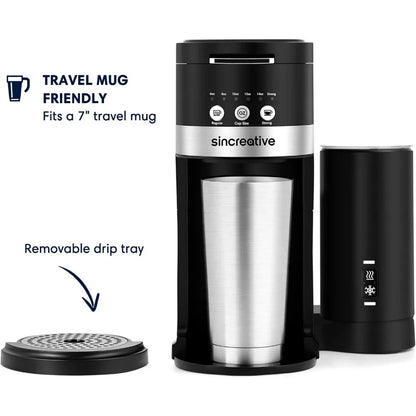 Coffee Maker with Milk Frother, K Cup Pod or Ground Coffee