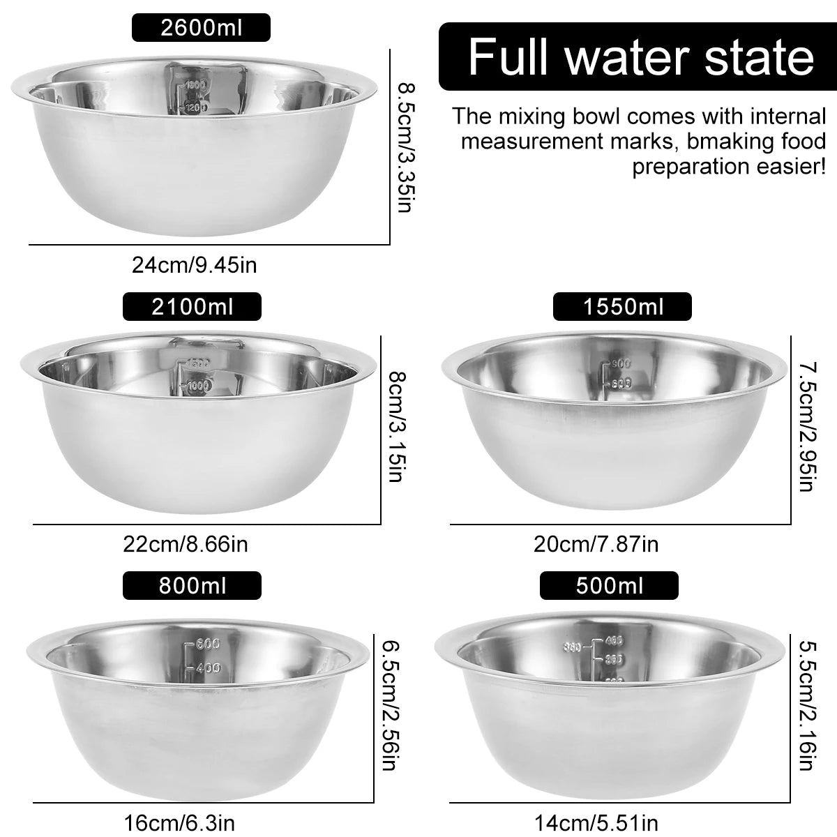 5Pcs Multipurpose Nesting Stainless Steel Bowl Set
